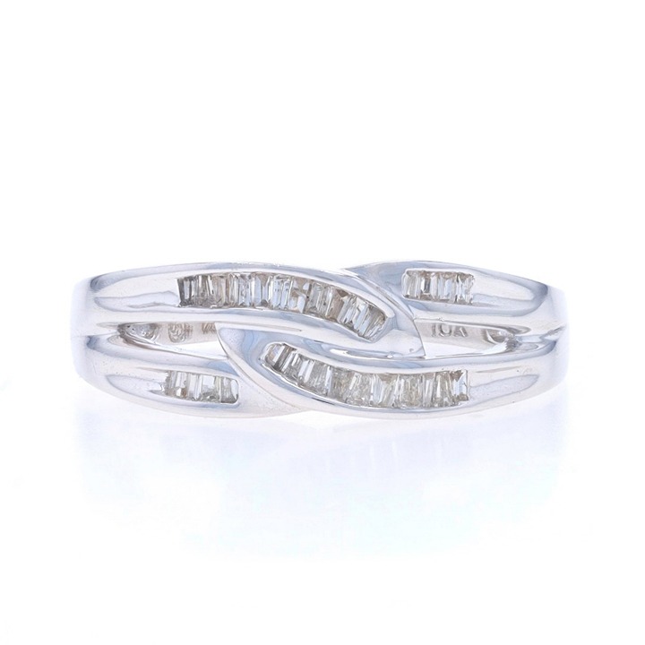 White Gold Diamond Knot Band - 10k Baguette 1/5ctw Love Ring LX4198