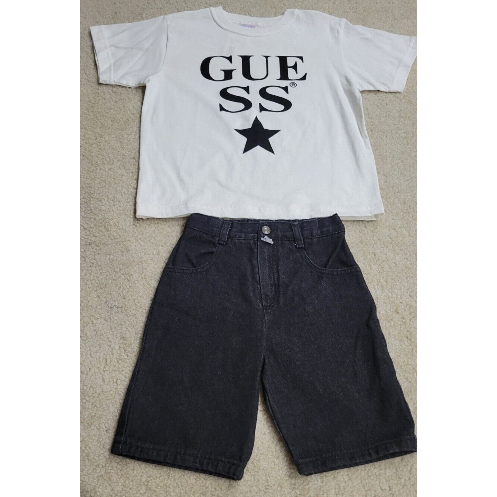 Vintage 90s Baby Guess 2 Piece Shirt & Denim Short Set Baby SZ XL (6Y) USA RARE