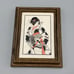 Framed Geisha Girl in Kimono Robe Fan Etched Art D R Mueller Signed Faux Marble