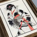 Framed Geisha Girl in Kimono Robe Fan Etched Art D R Mueller Signed Faux Marble