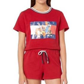 Tommy Hilfiger x Space Jam Large Pajamas Looney Tunes 2 piece set Apple Red NWT