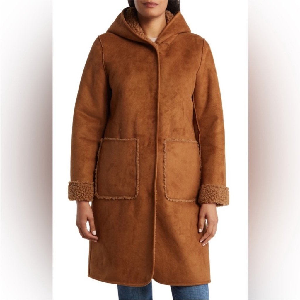 Michael kors Faux Shearling Lined Hooded Faux Suede Coat Size Medium