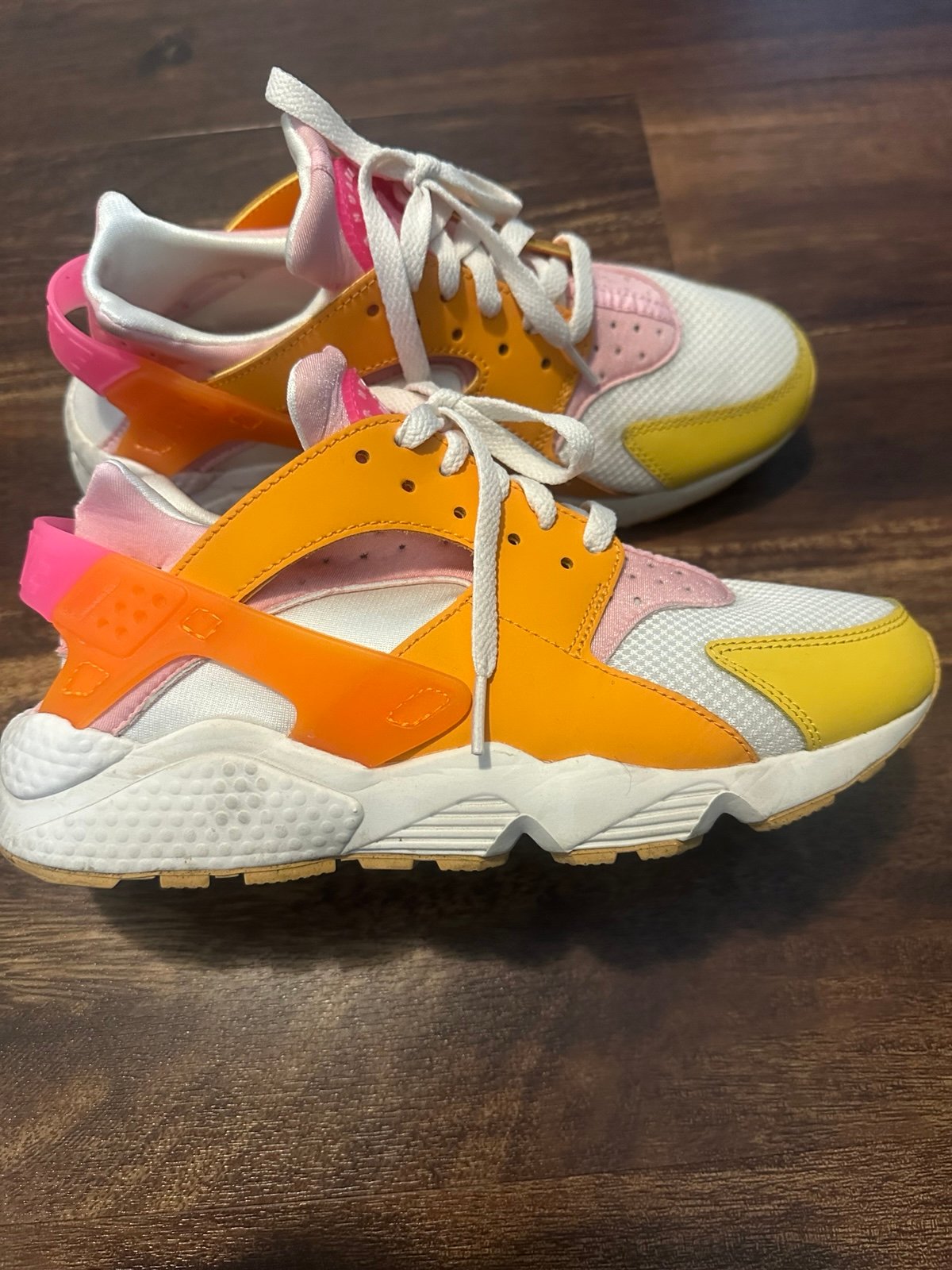 Nike Air Huarache White and Pink Sneakers with Chunky Sole