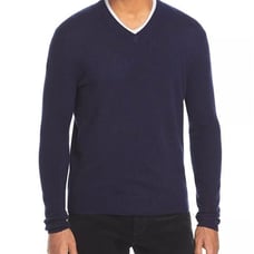 Bloomingdales The Mens Store Merino Wool V-Neck Sweater Size Large Dark Navy