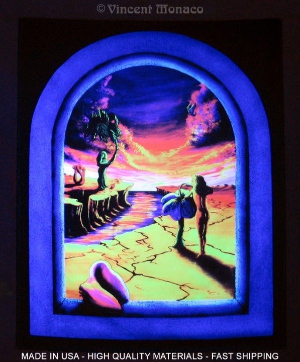 Black Light Tapestry UV Trippy Fantasy Flower Hippie Glow Art UV Tropical Sunset