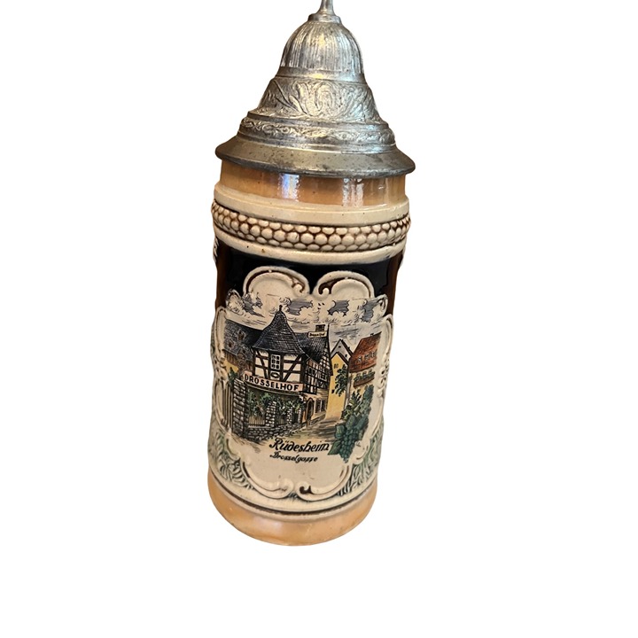 Vintage West Germany Beer Stein With Pewter Lid Rudesheim Drosselgasse Drinkware