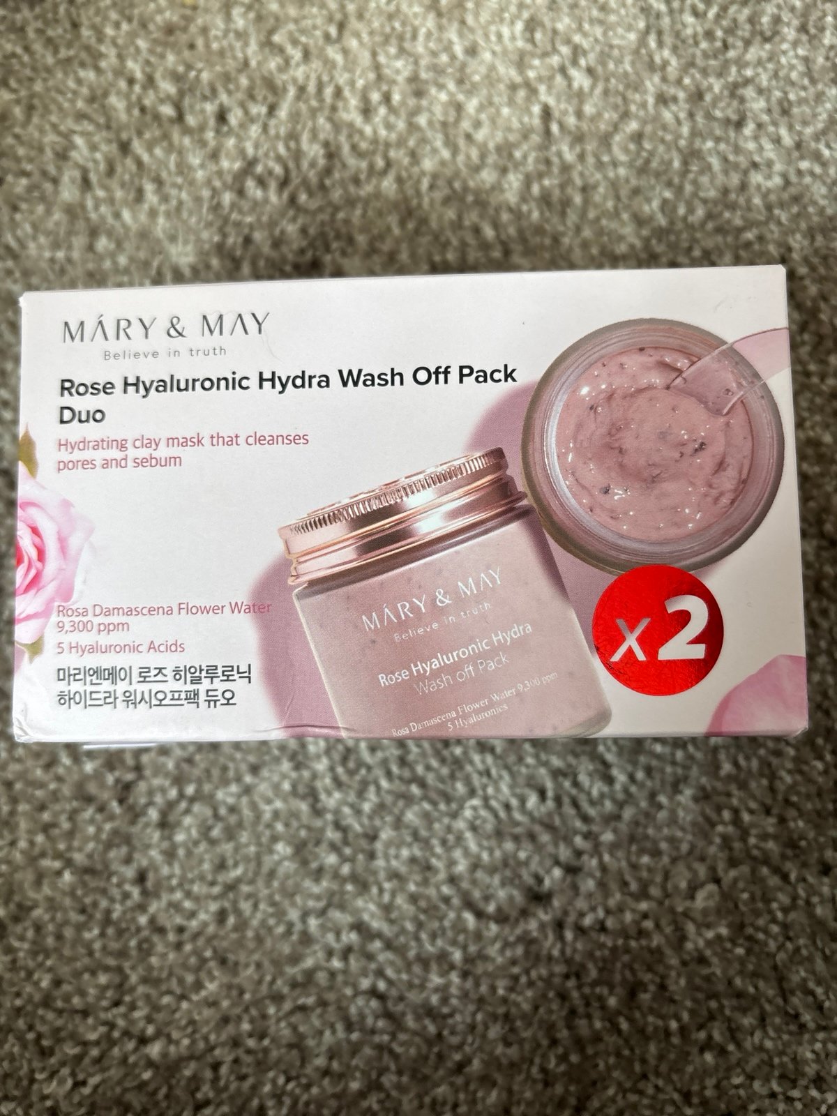Mary&May Rose Hyaluronic Hydra Wash Off Pack Duo (125gx 2ea), New in Box