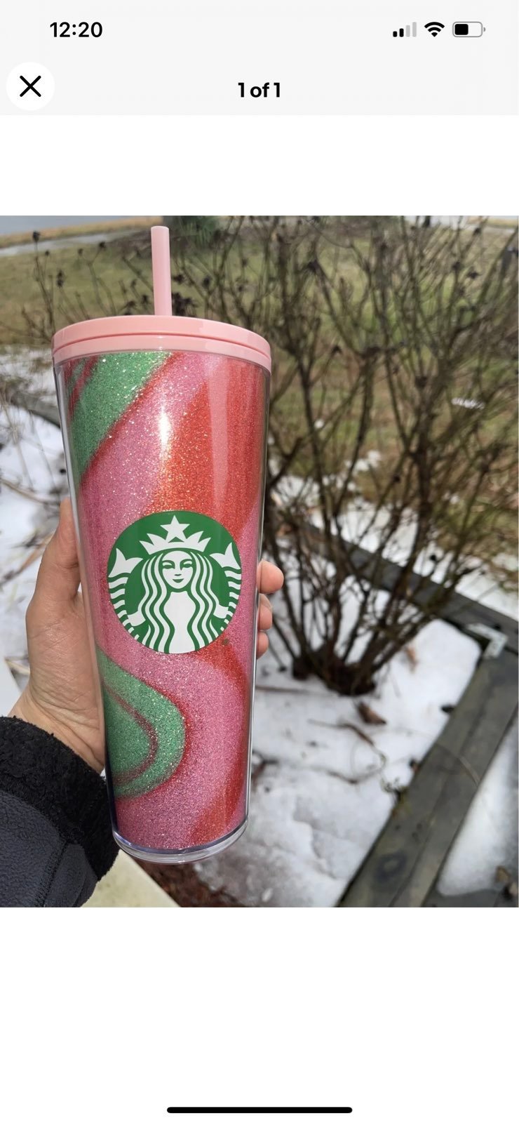 Starbucks Exclusive 2020 Red / Green Glitter Swirl 24 oz Cold Cup Tumbler