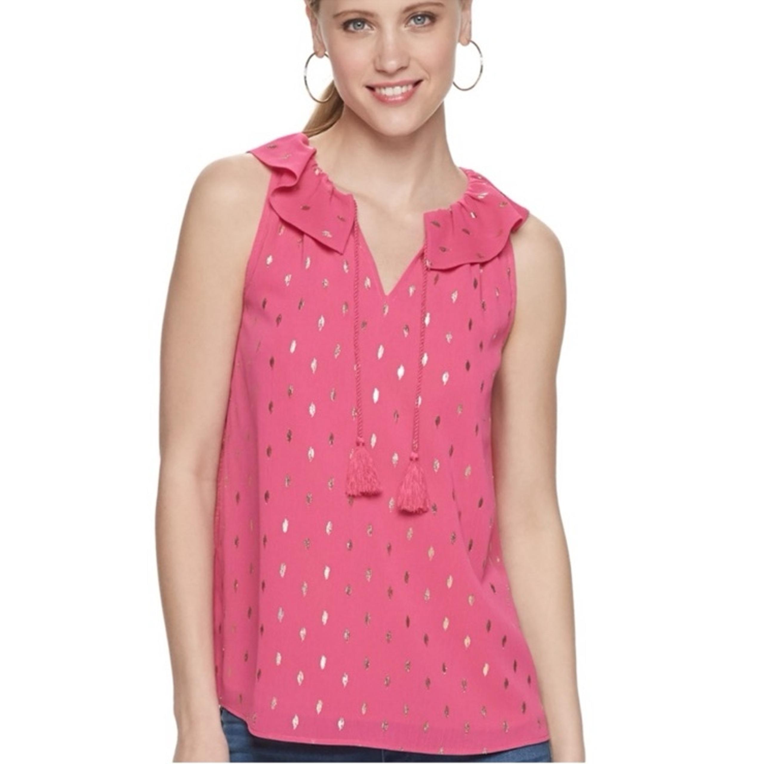 Juicy Couture Sleeveless Ruffle Neck Tie Sheer Top Size L