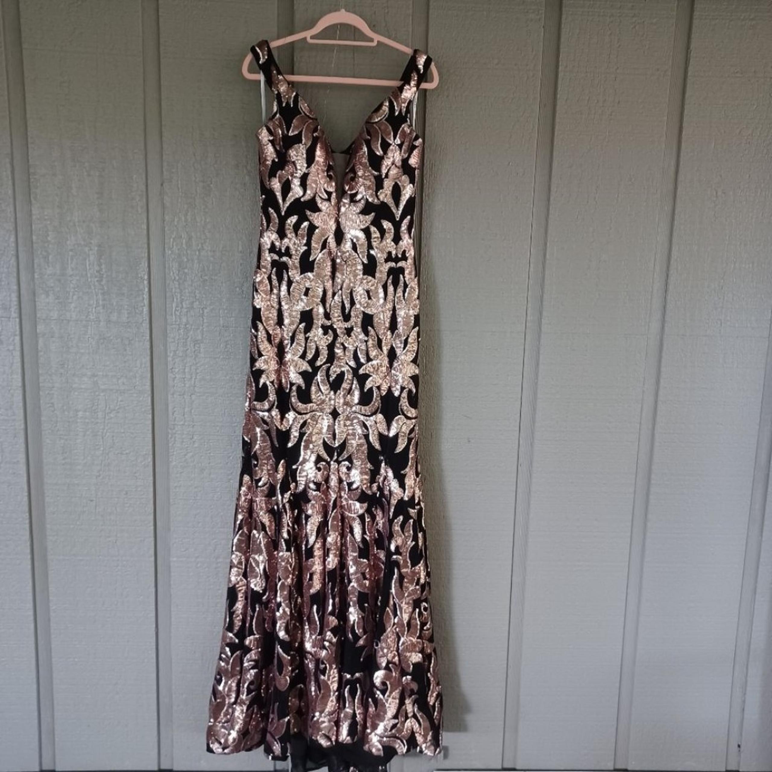 Jovani Women Prom Dress Size 14 Deep V Neck Fit Flare Simple 3263 In Black Rose
