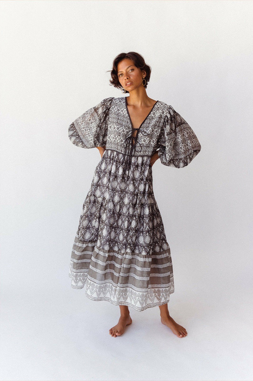 Daughters of India Jasmine Midi Dress Charcoal - Size XS