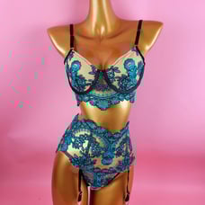 Embroidered Mesh Underwire Garter Set