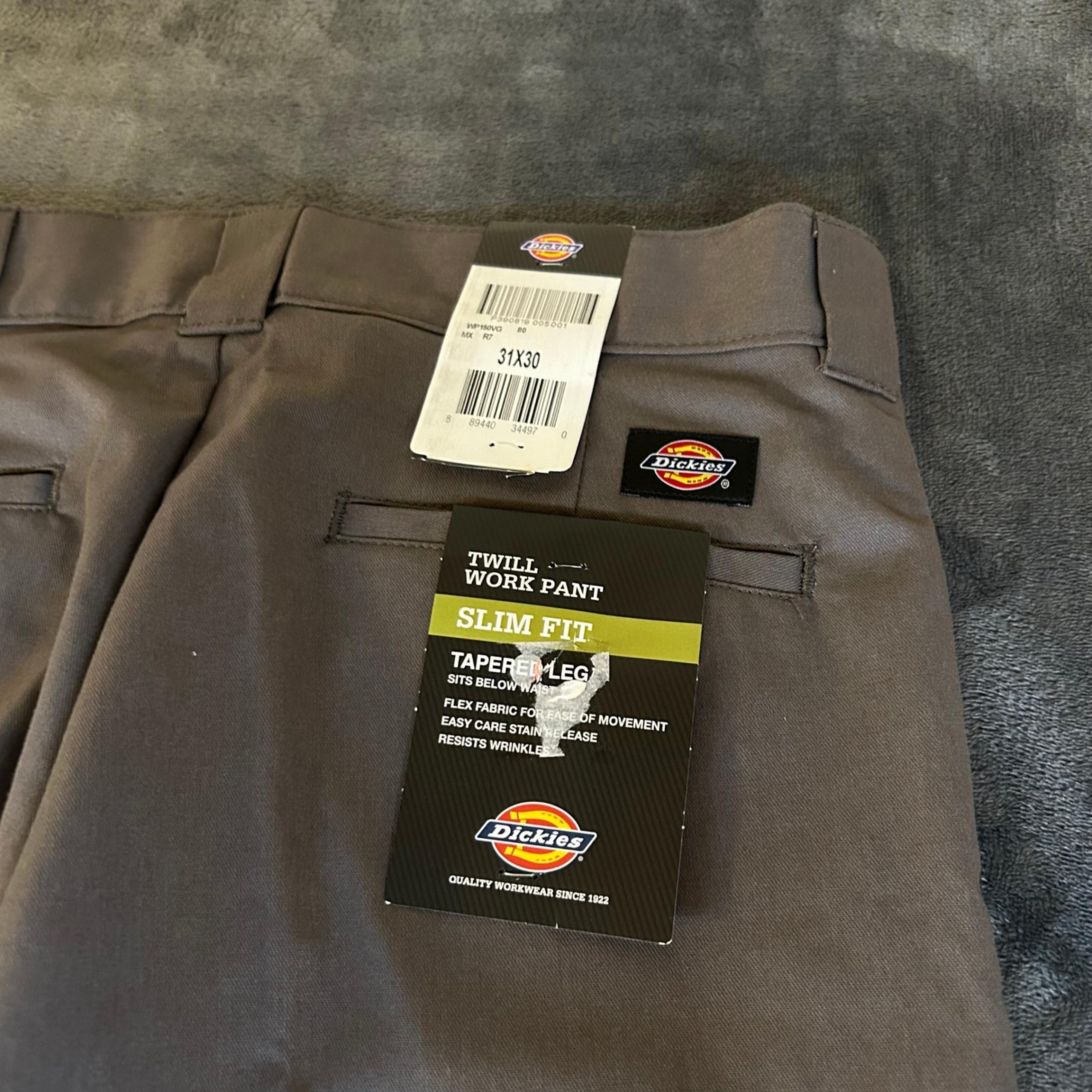 Dickies Twill Work Pants Tapered Leg Slim Wrinkle Resist Gray Mens 31x30" NWT
