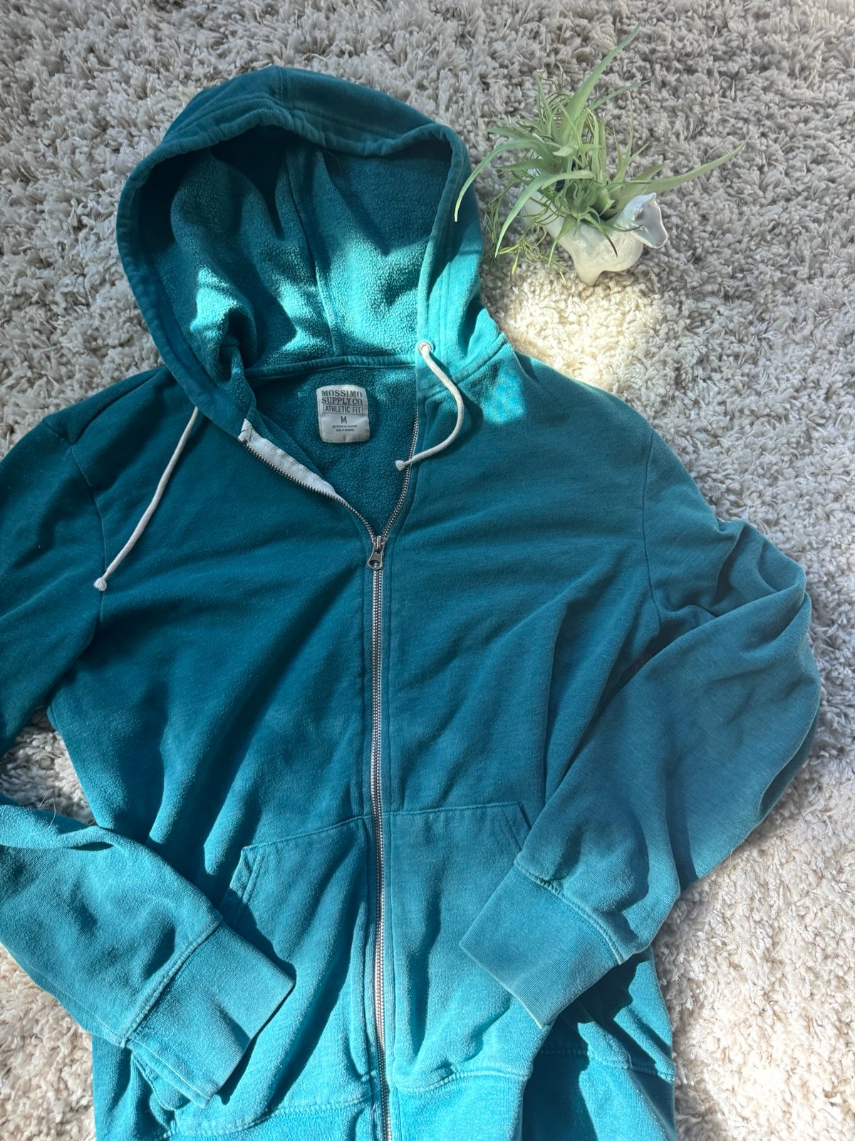 Mossimo athletic fit cute Teal blue white zip up fall comfy cozy hoodie