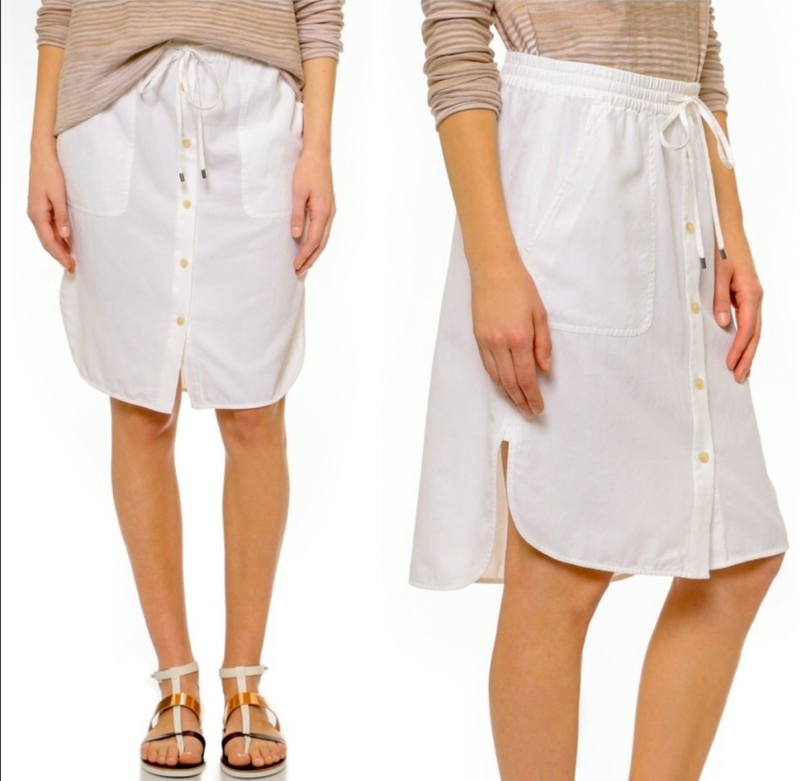 Vince Skirt White A-Line Drawstring Waist Women’s Small Cotton Boho Beach