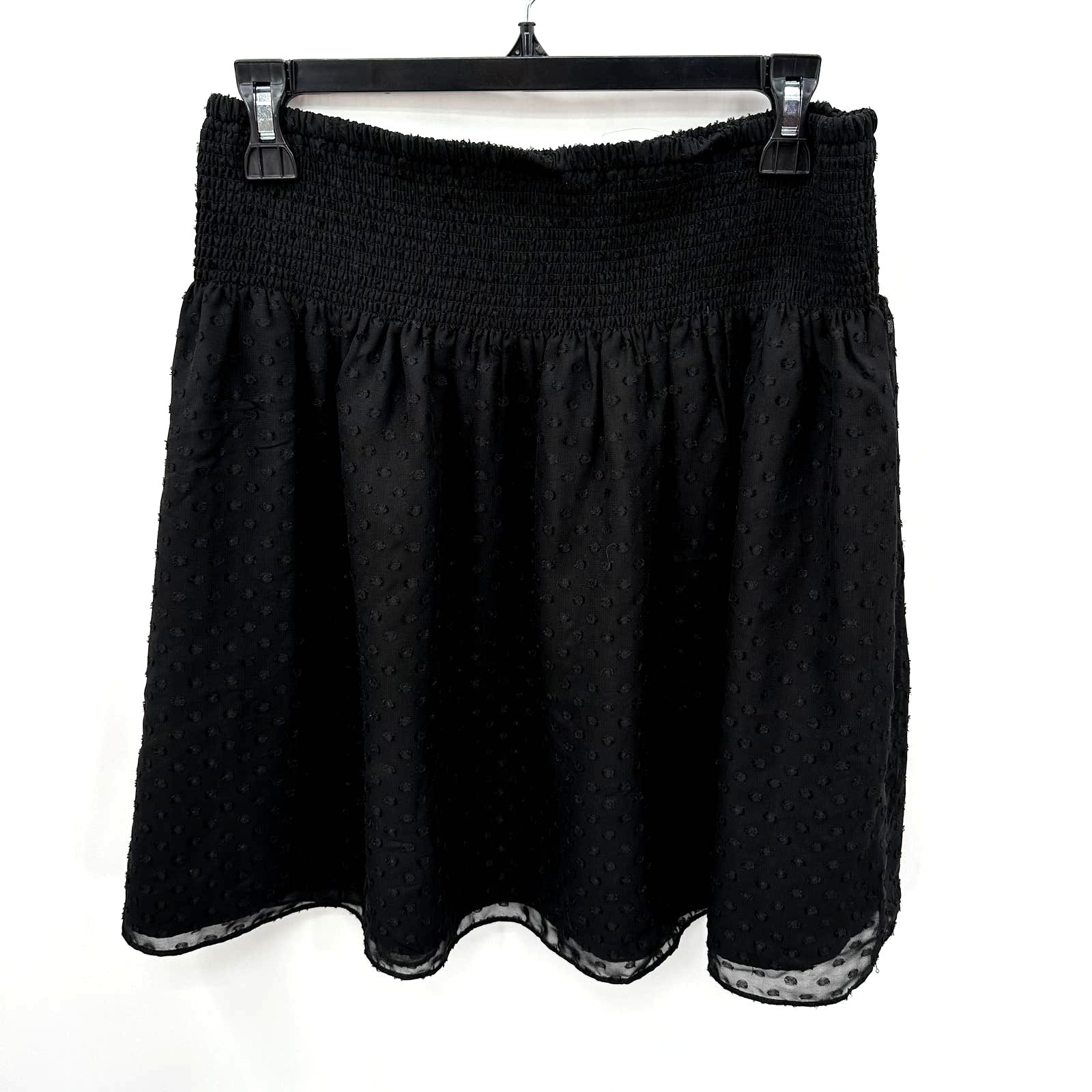 White House Black Market Smocked Swiss Dot Black Skirt // S