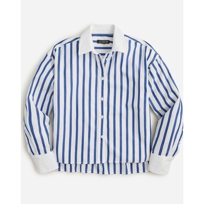 NEW J Crew Women 100 Cotton Top Shirt Sz 12 Blue Striped