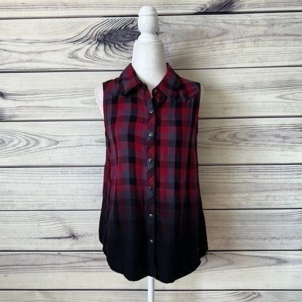Harley Davidson Red, Black & Grey Plaid Ombré Sleeveless Top