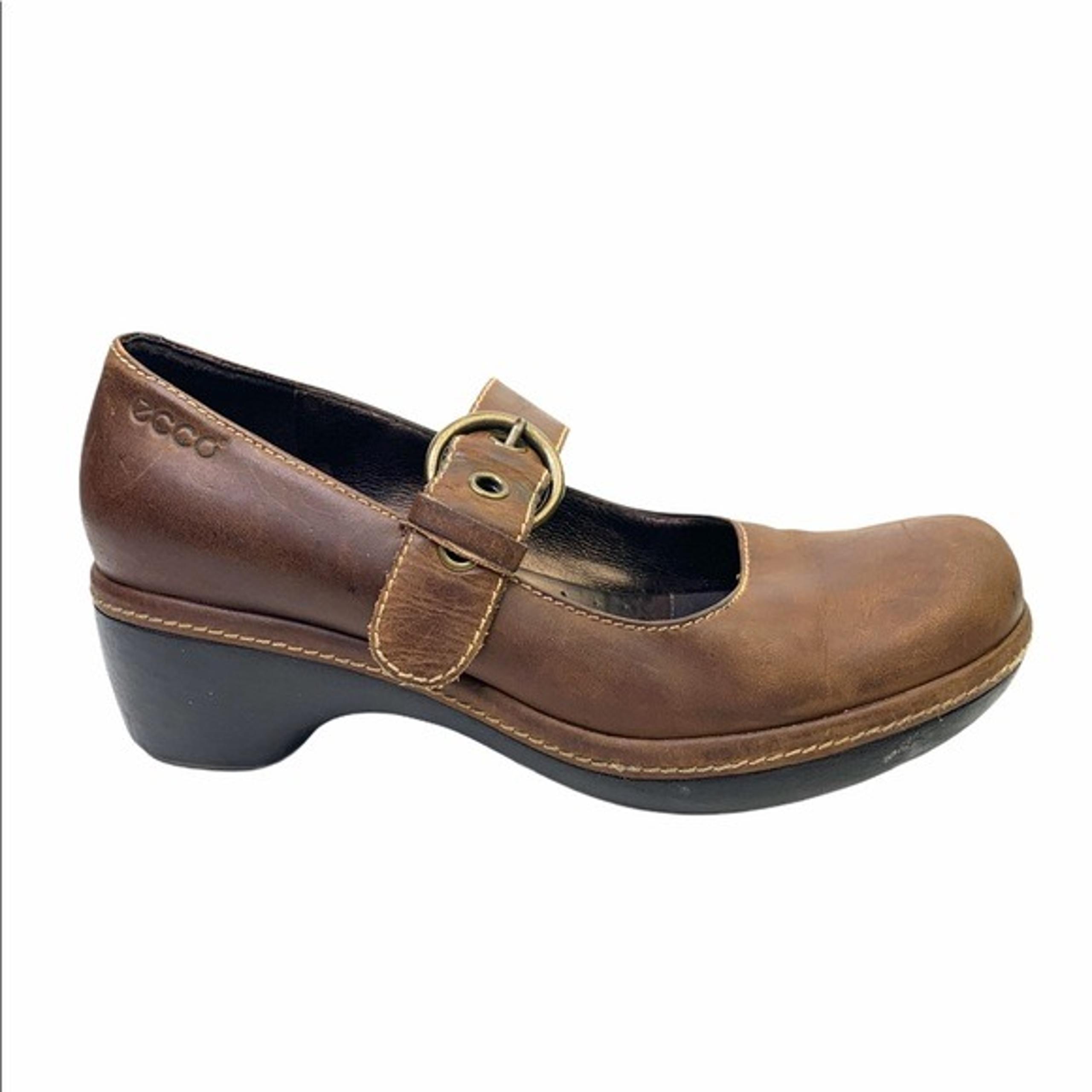 Ecco Brown Leather Mary Jane Heel clogs