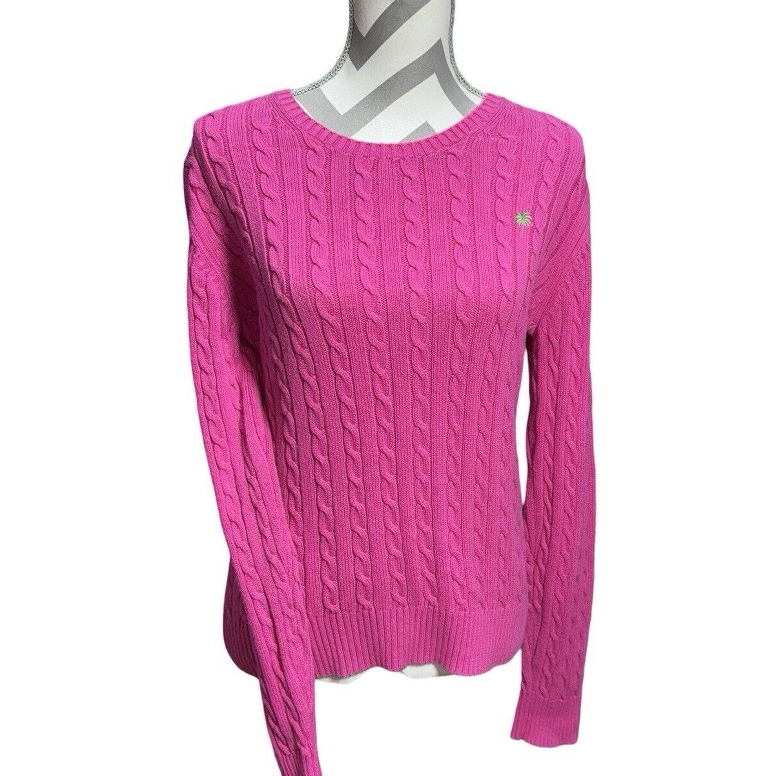Lilly Pulitzer Women's Pink Cable Knit Sweater 100% Cotton Size Large