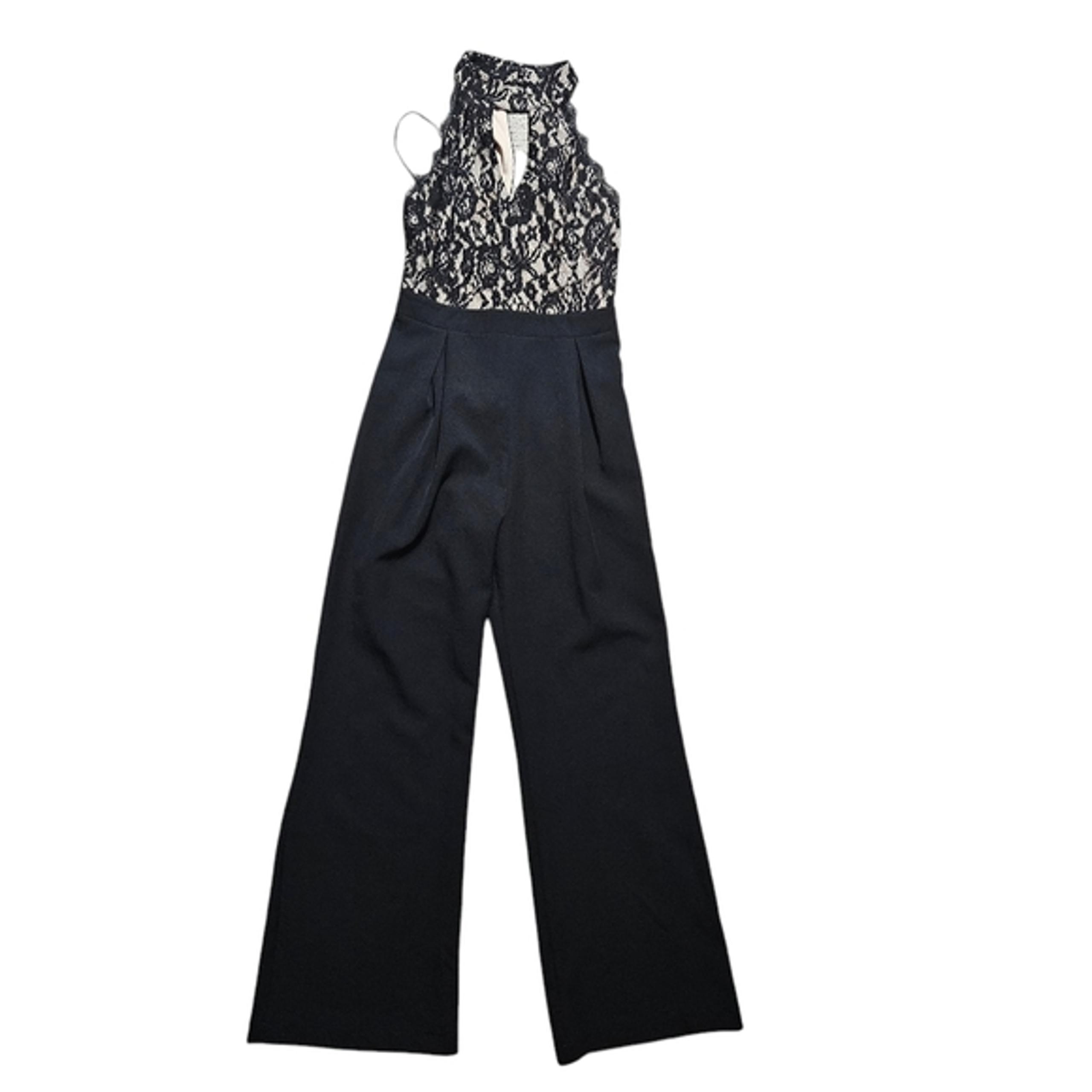 Francesca's Collections Black Lace Jumpsuit Romper Palazzo Wide Leg Size XS