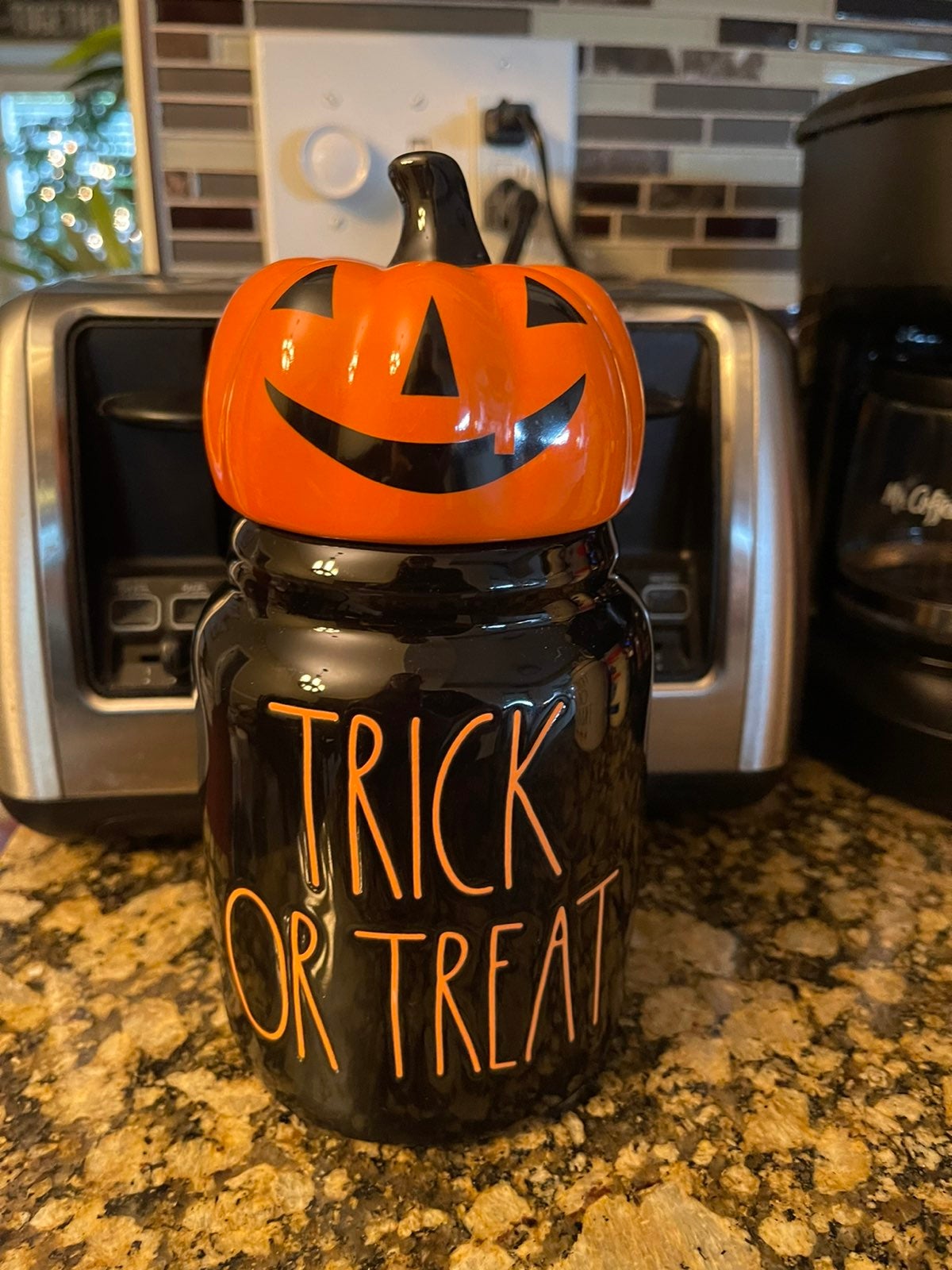 rae dunn trick or treat pumpkin canister