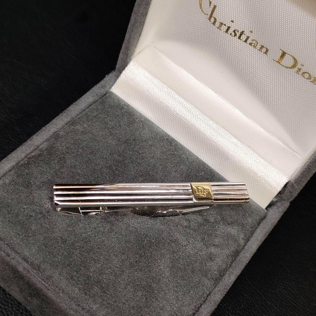 【Excellent Condition】Dior Tie Pin Silver Gold Logo Stripe