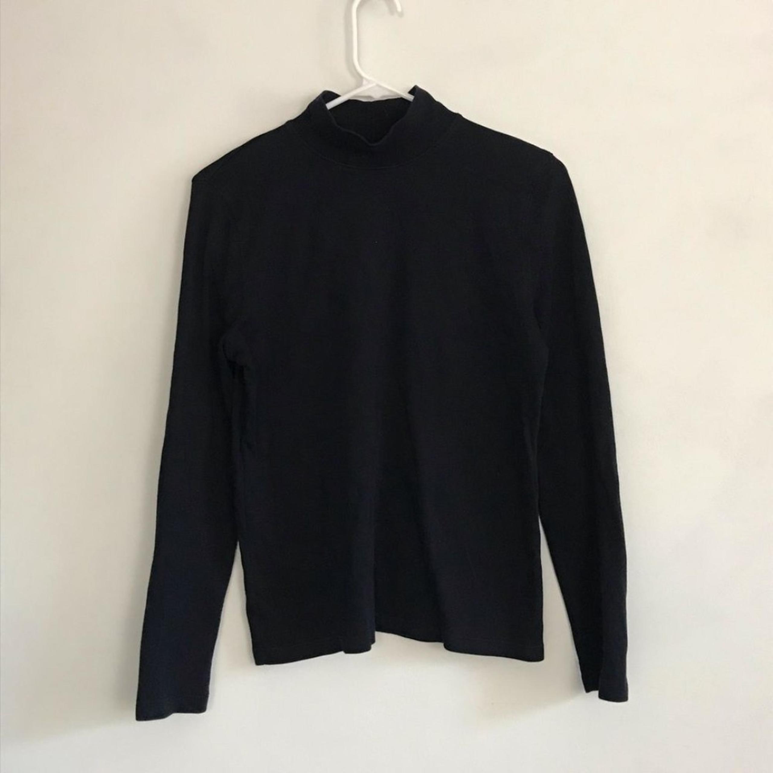 St Johns Bay Black Mock Neck Long Sleeve Tee Top Womens Sz Small