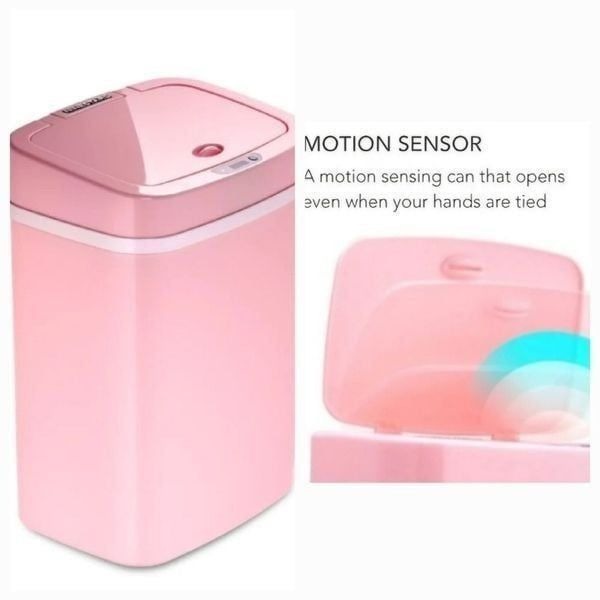 Ninestars Rectangular Motion Sensor Trash Can- Pink