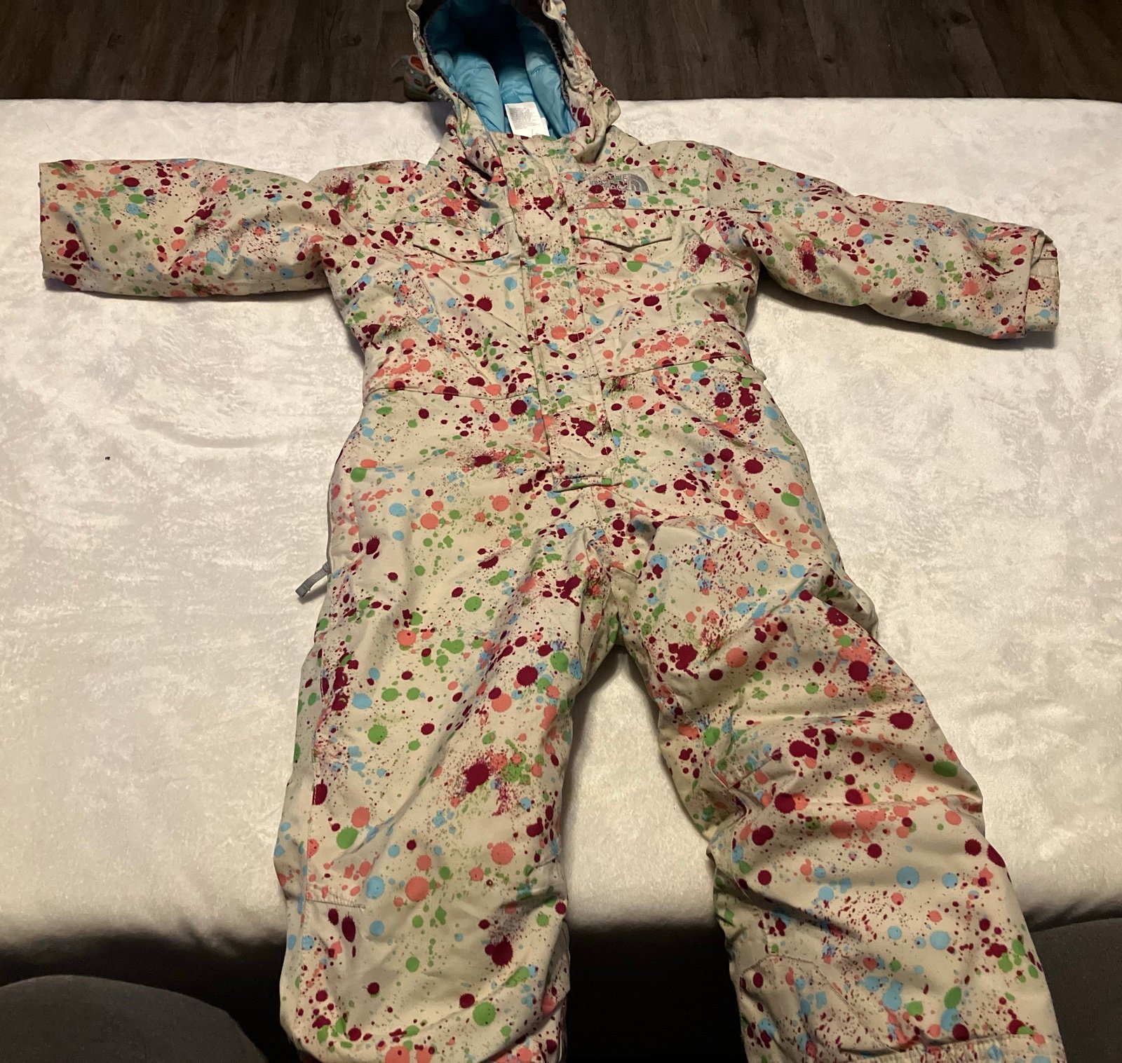 North Face paint splatter snowsuit