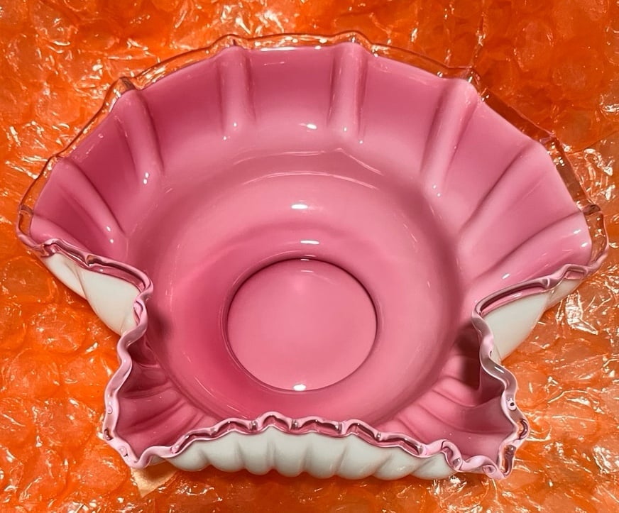 Vintage Fenton Glass Pink/White Bowl