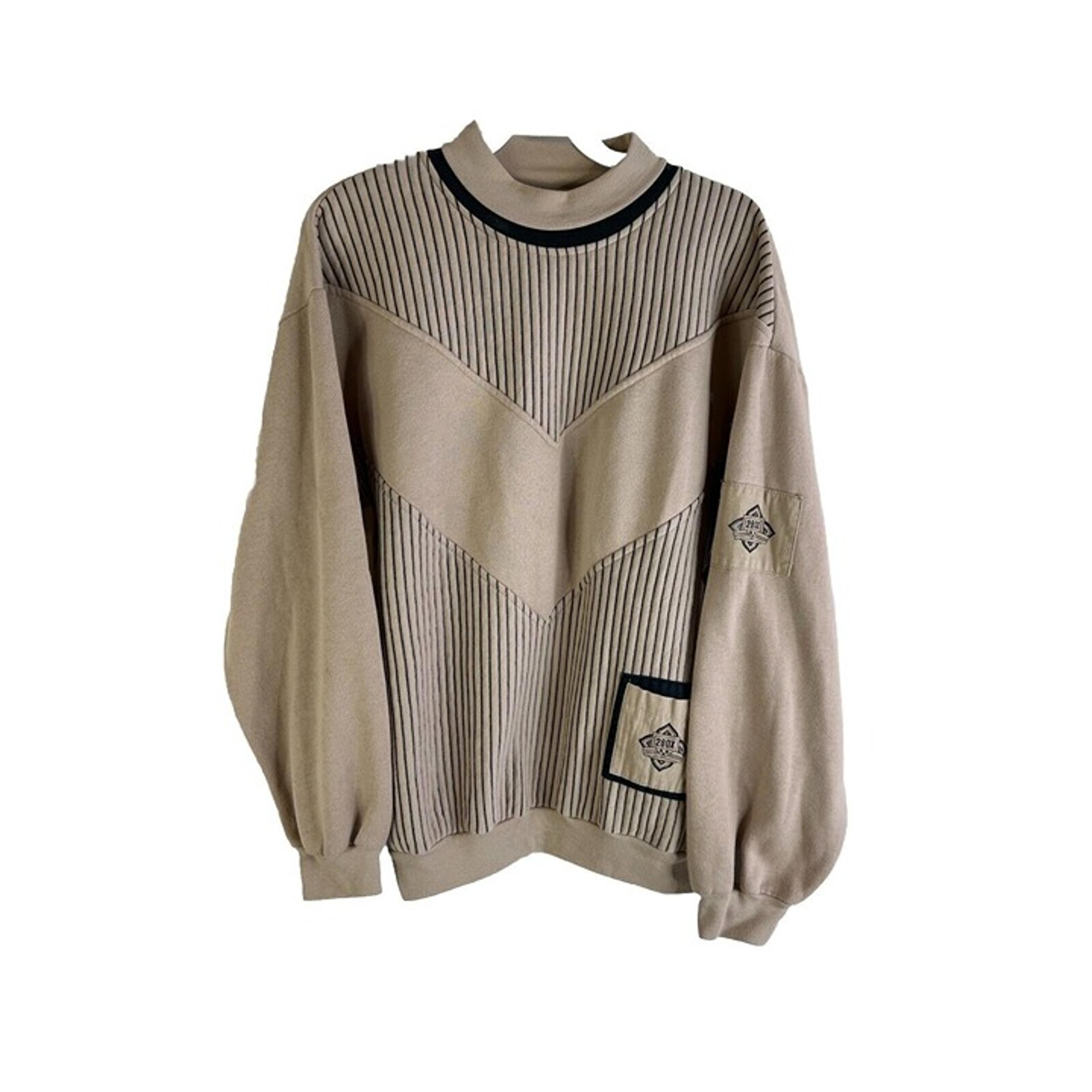 Vintage 80s Mens Medium Color Block Pocket Crewneck Sweatshirt Streetwear