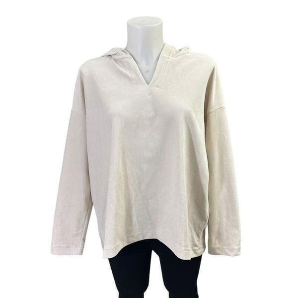 J.Jill Beige Soft Corduroy Pullover Hoodie Sweatshirt size Med Petite