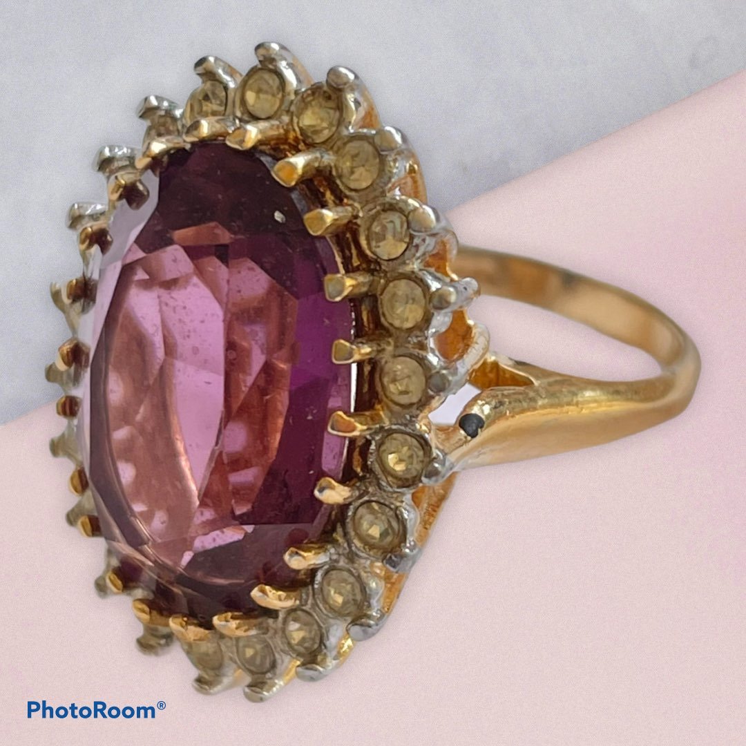 Vintage 18K HGE stamped amethyst ring