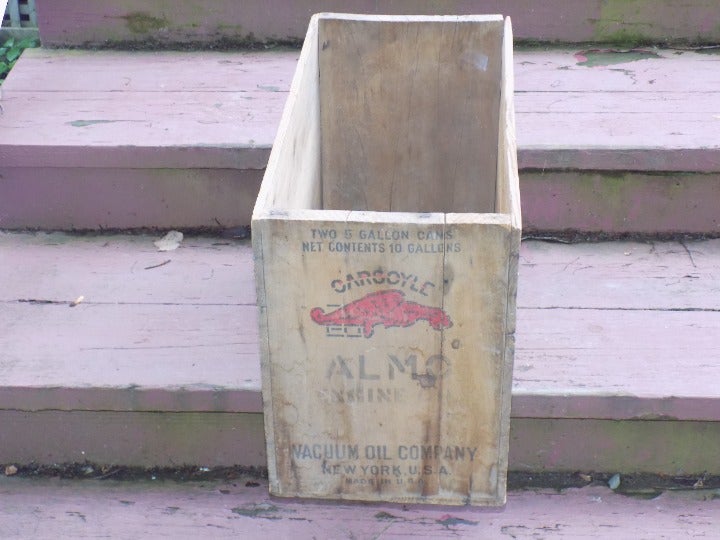 Vintage Gargoyle Mobiloil ALMO Oil Wood Crate Box