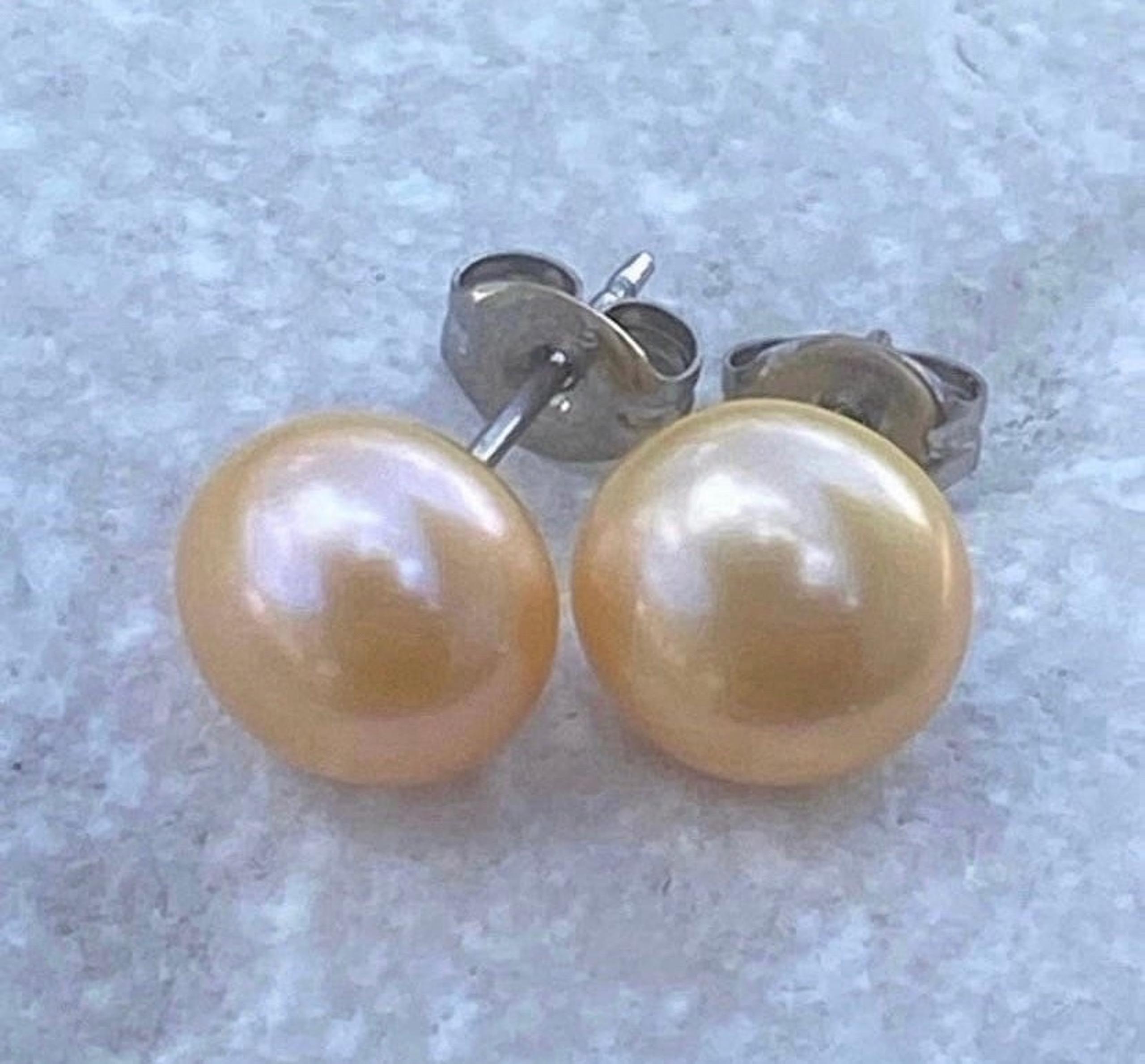 Cultured Peach Pearl Earrings .925 Sterling Silver posts 8mm Pearls