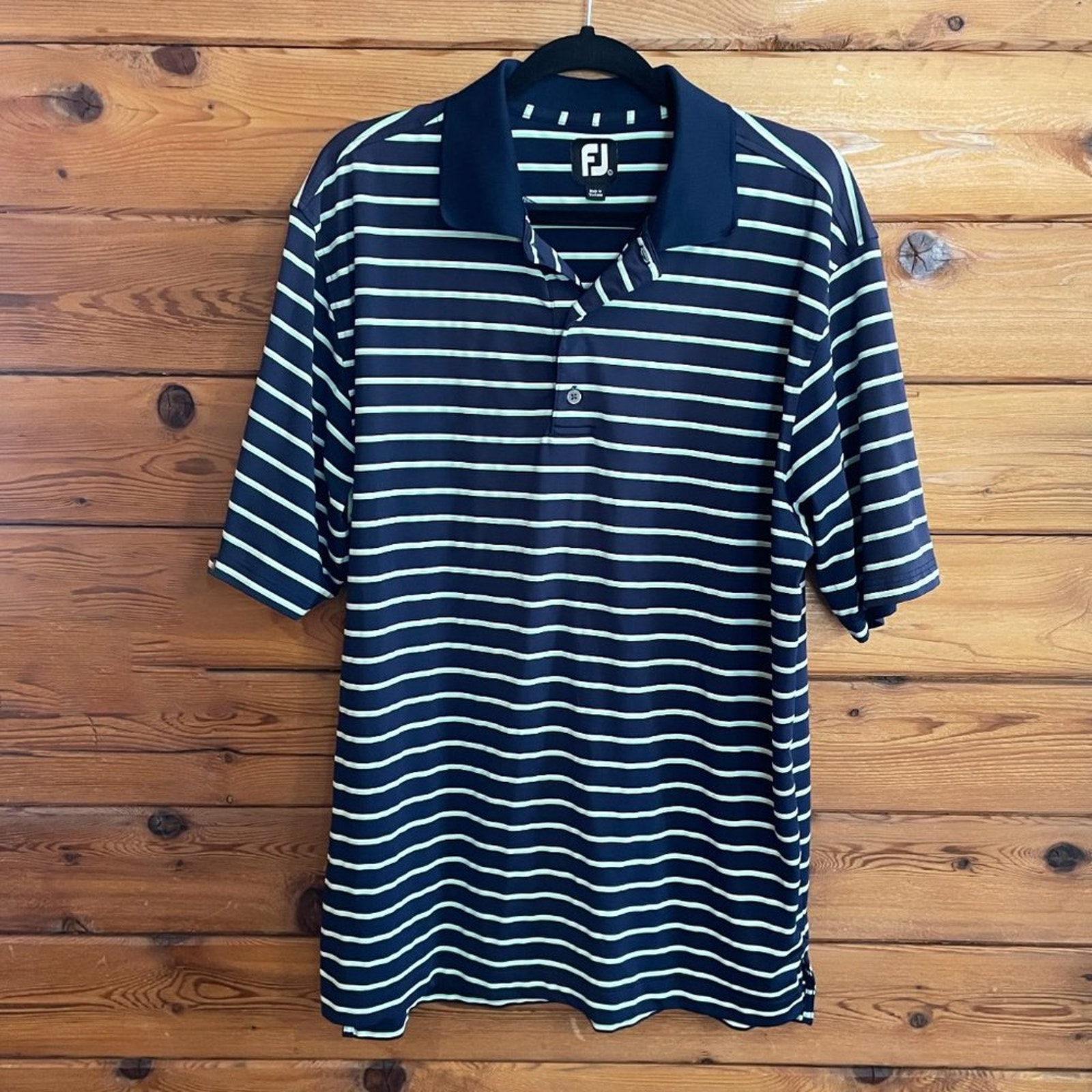 Foot Joy FJ Golf Polo Shirt Men’s Blue Green White EUC Size Large