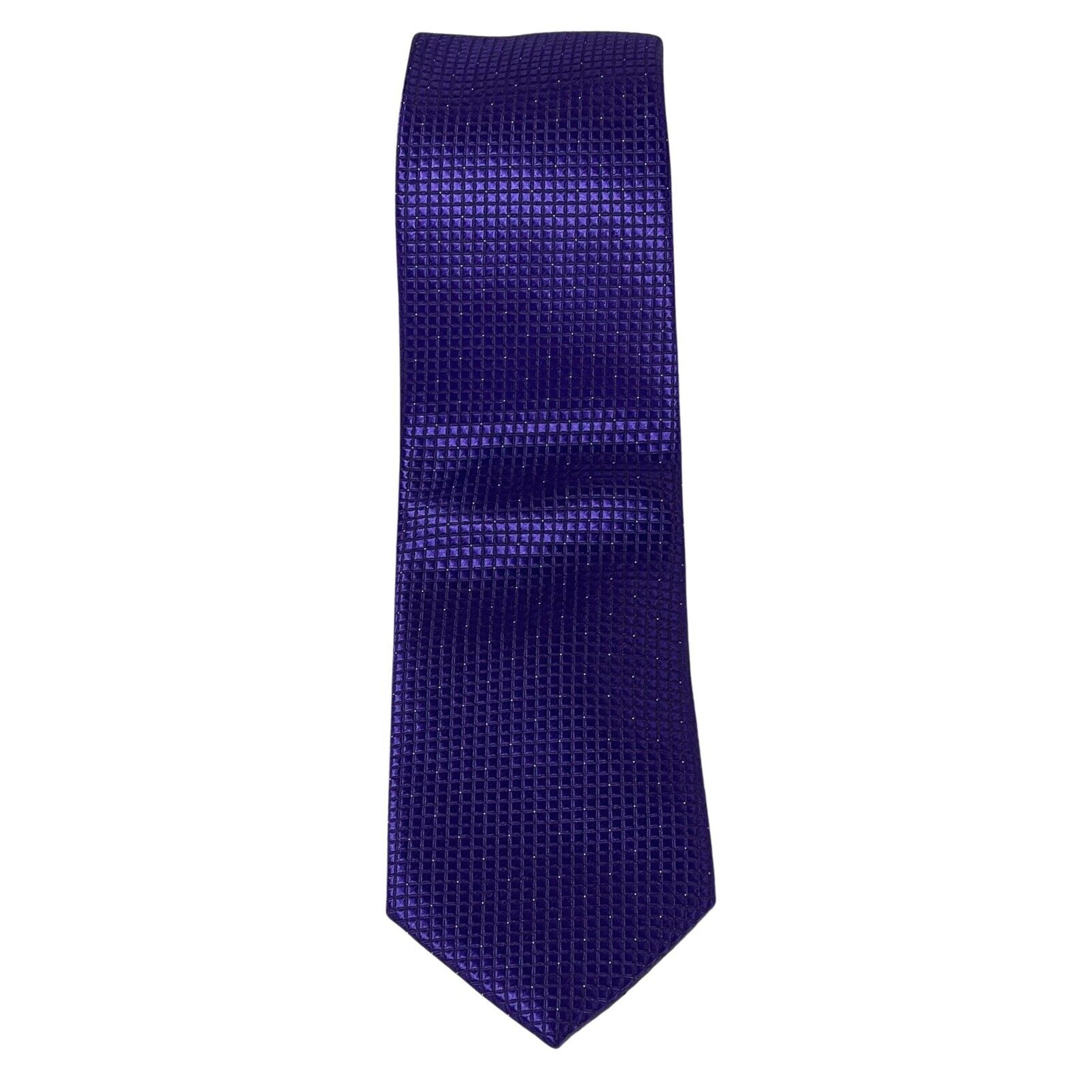 Giovanni Testi Purple Silk Tie Stain Resistant Grid Pattern Formal Necktie