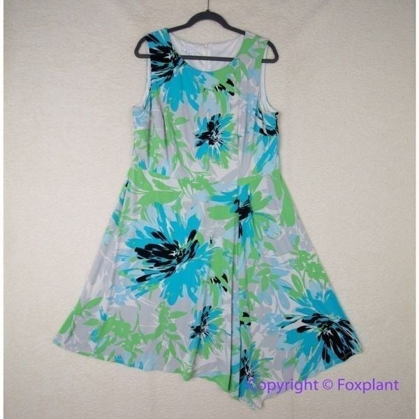 London Times floral print asymmetrical hem sleeveless dress women's plus 14W