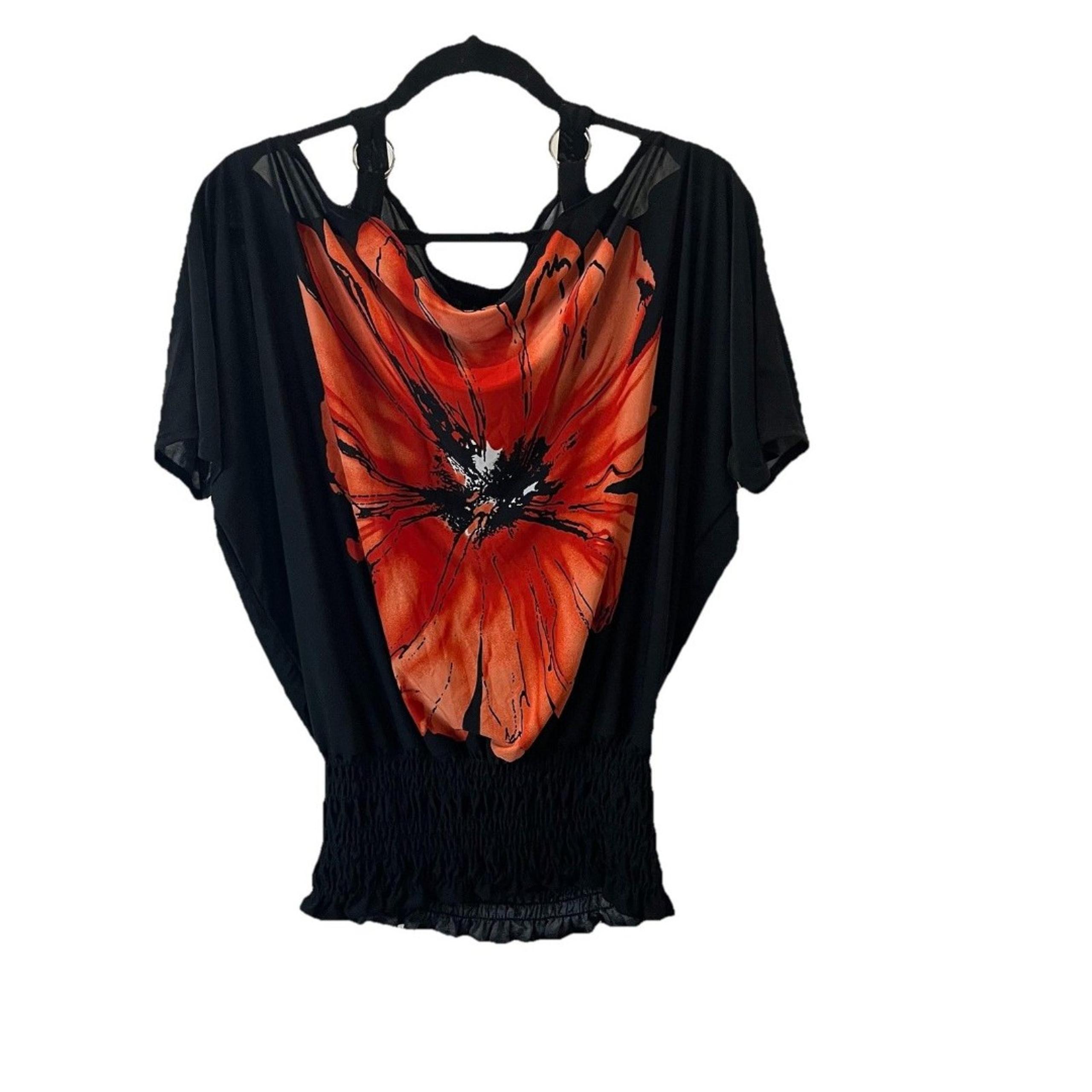 Isabella Rodriguez Dolman Sleeve Cold Shoulder Floral Elastic Hem Top Size XL