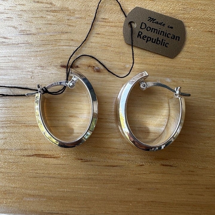 VTG Classic Hoop Earrings Sterling Silver 925 Lever Back Made In DR 4.4g NWT