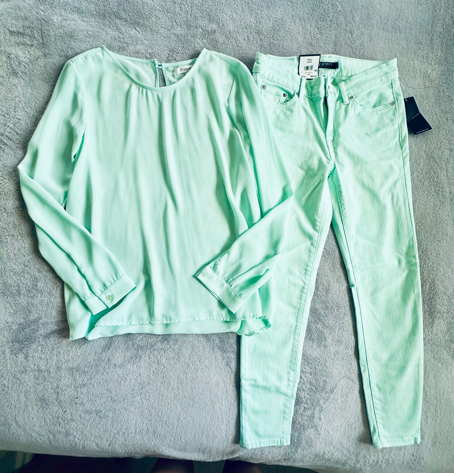 Lauren Ralph Lauren Womens Mint Green Blouse Top Jean Pants Size S