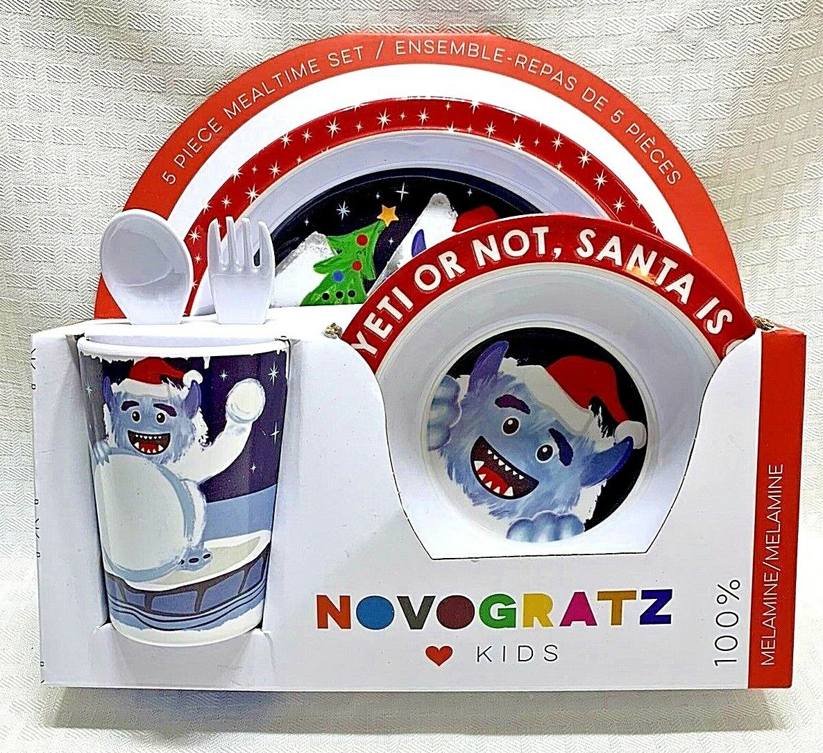 Santa YETI Melamine Dinnerware Novogratz 5 Piece Kids Set NEW