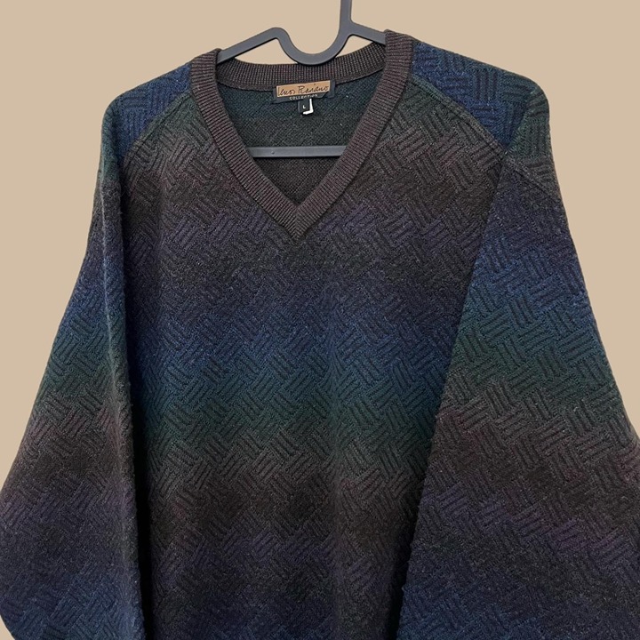 multicolored striped light weight wool knit sweater