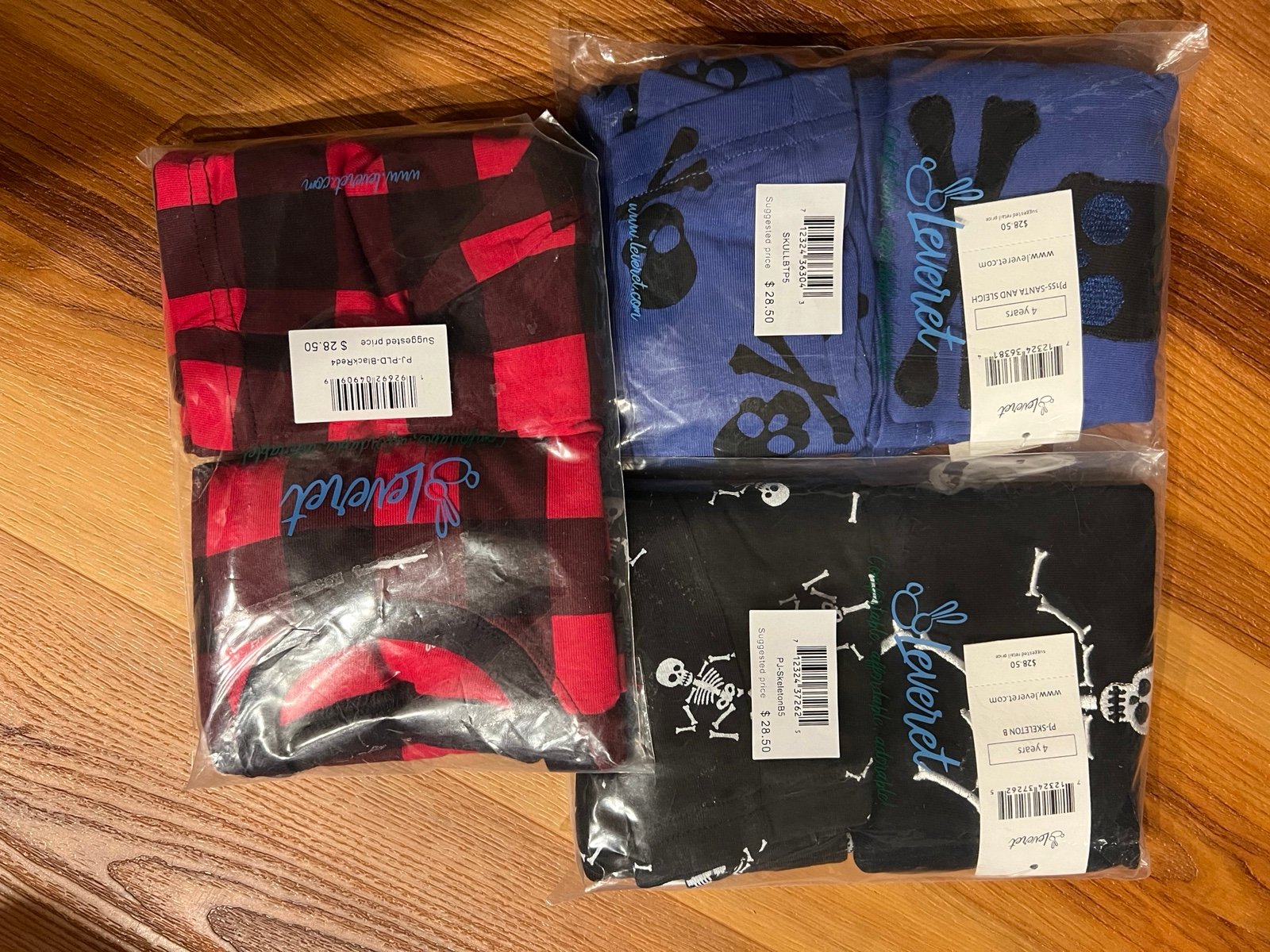 NEW Leveret Unisex Kids Children’s 4T 2-piece Pajamas skulls plaid