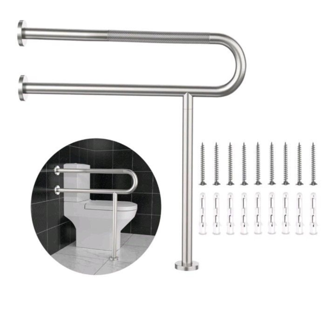 Toilet Grab Bar 31.3 Inch, Wall to Floor Brushed Nickel Bathroom