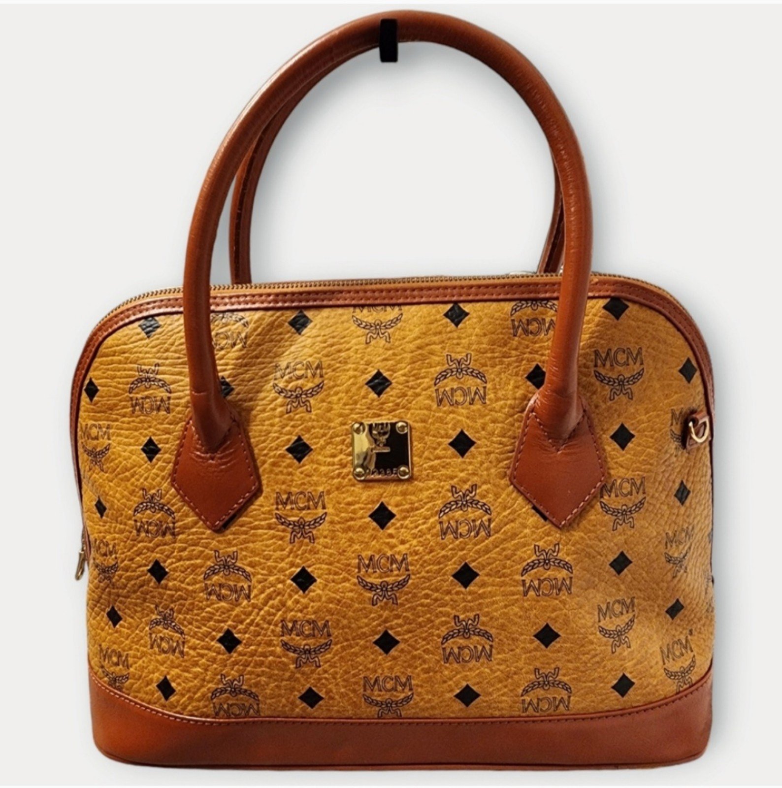 MCM Visetos Cognac 2-Way Alma Handbag w/Strap, Vintage