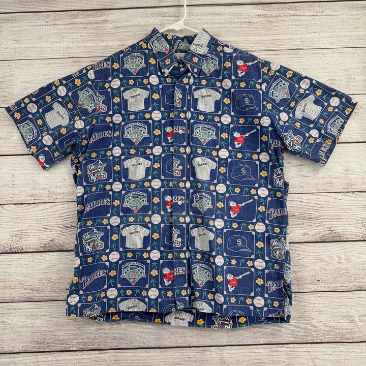 Vintage Reyn Spooner 1998 World Series Hawaiian Shirt Men's Large Blue