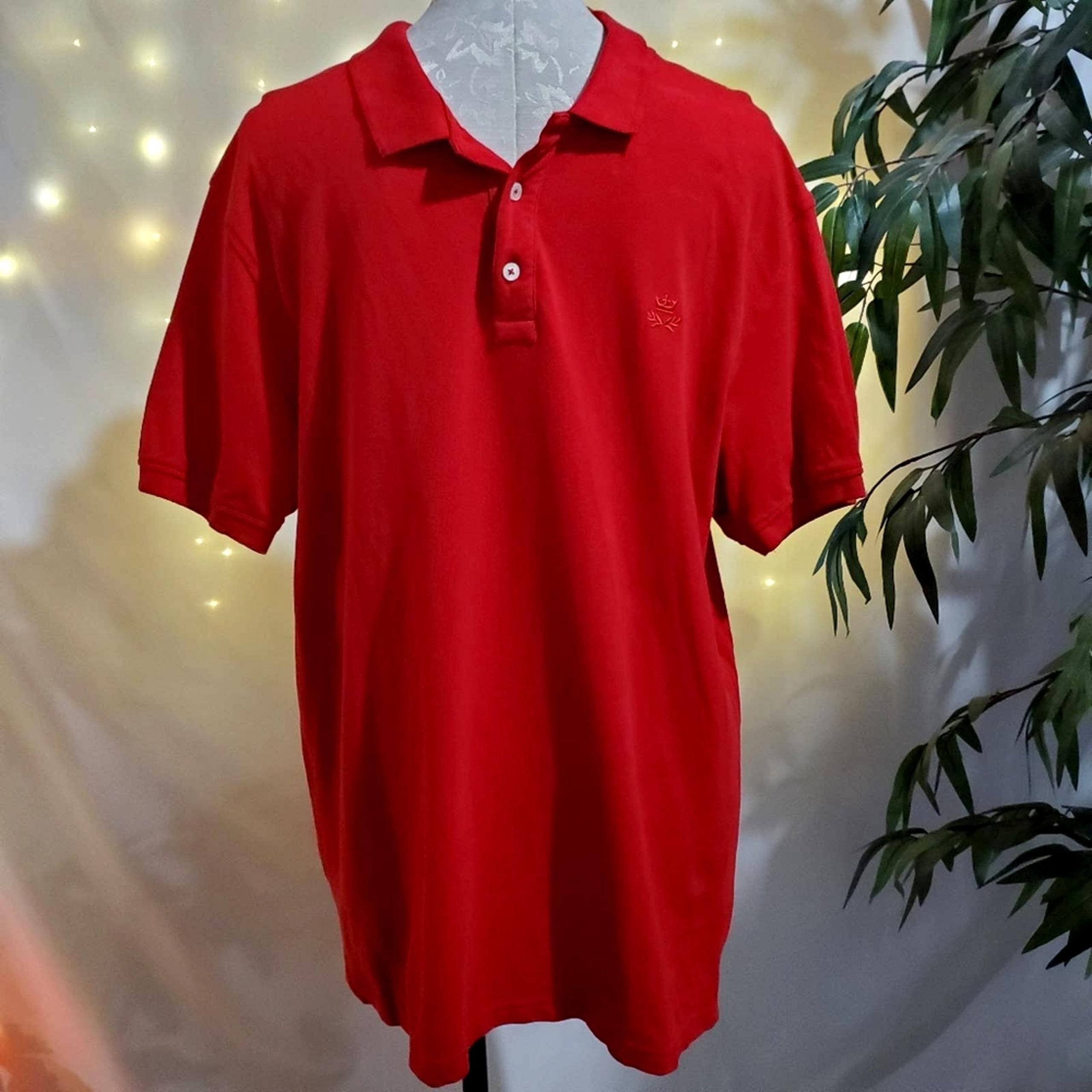 Zara Man Men's XXL Polo Short Sleeve Red Cotton Embroidered Shirt