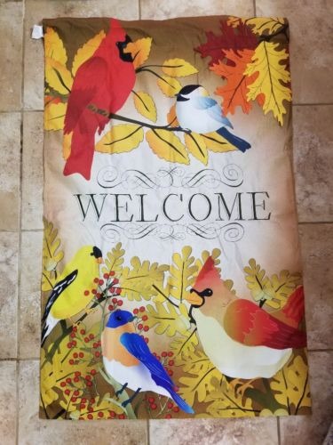 Large Flag Autumn Song Birds Leaves FS